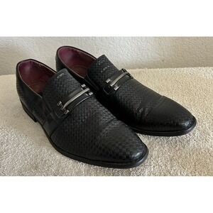 Gino Vitale Men's Size US 12 Black Diamond-Cut Loafer Dress Shoes